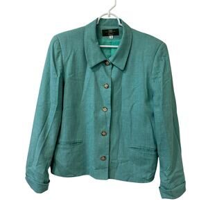 Orvis Vintage Womens Size 12 Blue Linen Blend Button Down Collared Blazer Jacket